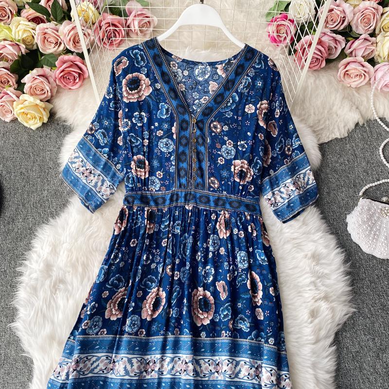 Robe fleurie à volants grande jupe vacances douce jupe longue 3141
