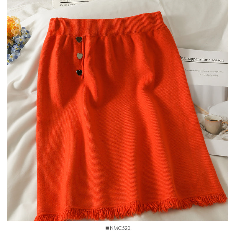 Slim candy color knitted Hip Wrap Skirt for women  2601