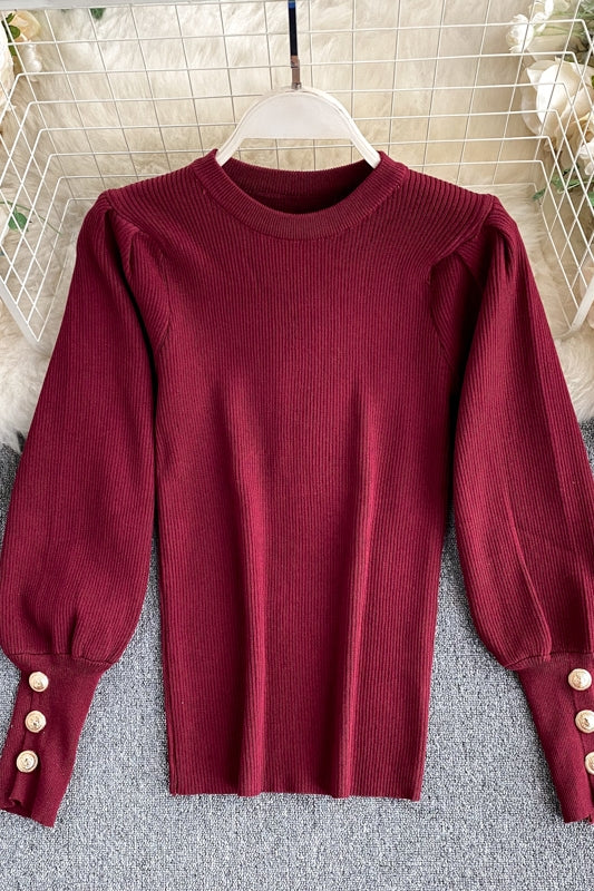 Pull femme en laine à manches bouffantes intérieur et extérieur 1574