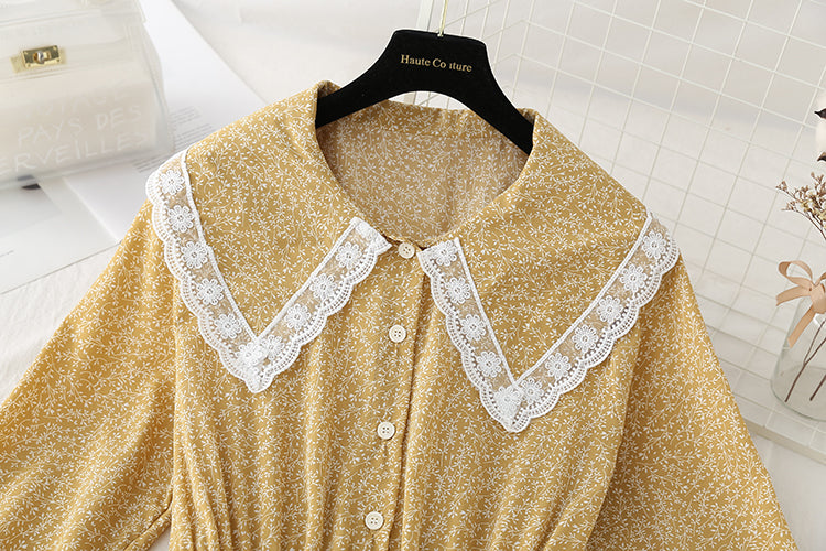 French tea break lace doll neck pleated fairy Chiffon Skirt  2262