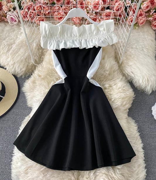 Cute A line short dress black dress  1322
