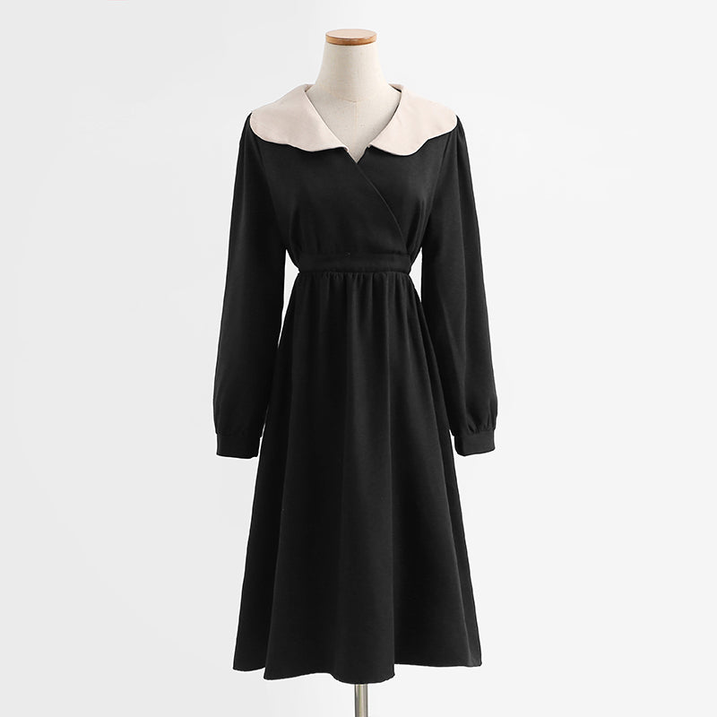 New French dress Hepburn wind lamp corduroy bottomed skirt baby collar skirt  2239