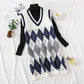 Net red mink velvet checkered sweater vest vest vest dress  2474