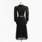 New mid length skirt fairy mesh stitching temperament small black skirt  2200
