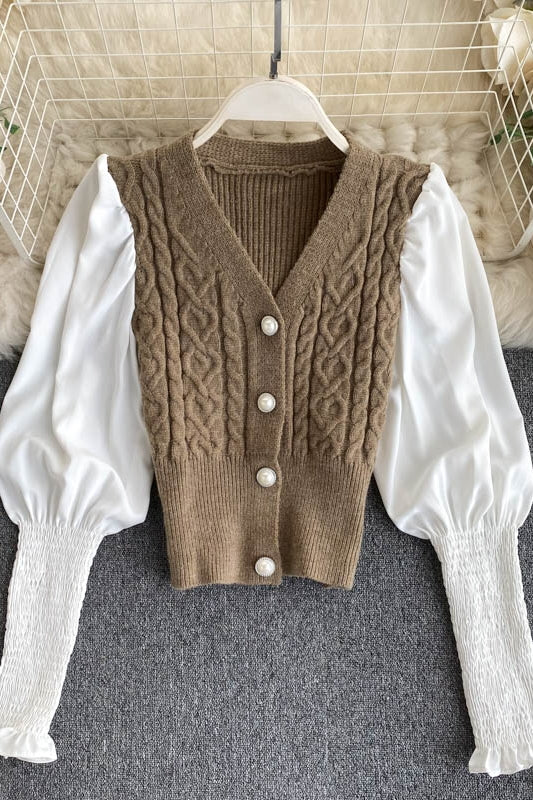 Haut cardigan tricoté torsadé vintage à manches longues et à manches longues en agneau minoritaire 1575