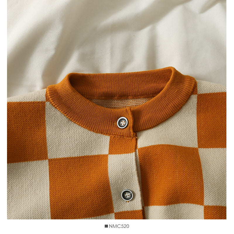 Pull ample à manches longues et col ras du cou à carreaux contrastés pour femme, nouveau pull cardigan à simple boutonnage 1967
