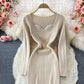 Small fragrance knitted dress French Retro  3074