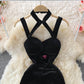 Neck off shoulder slim wrap hip suspender dress  2733