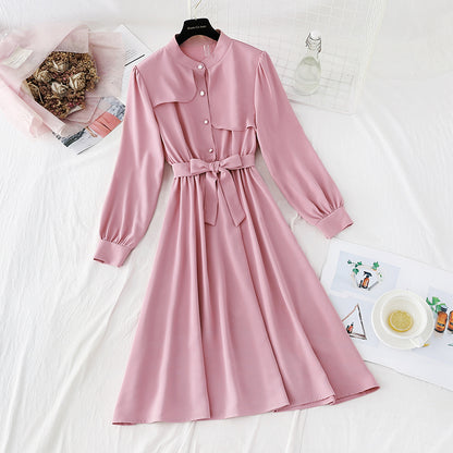 French knee length dress design sense of minority lace up solid color thin skirt  2150