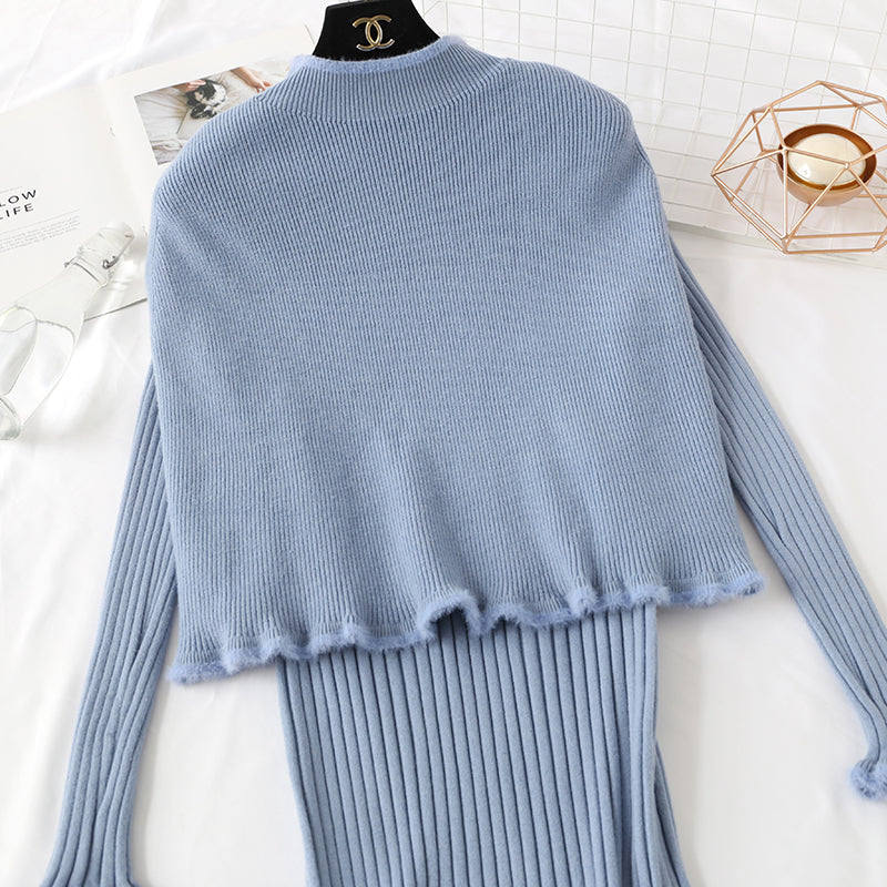 Small fragrance slim fit bag hip cloak shawl wool dress knee two piece suit  2349