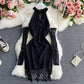 Robe cache-cœur en dentelle noire à épaules dénudées 3044