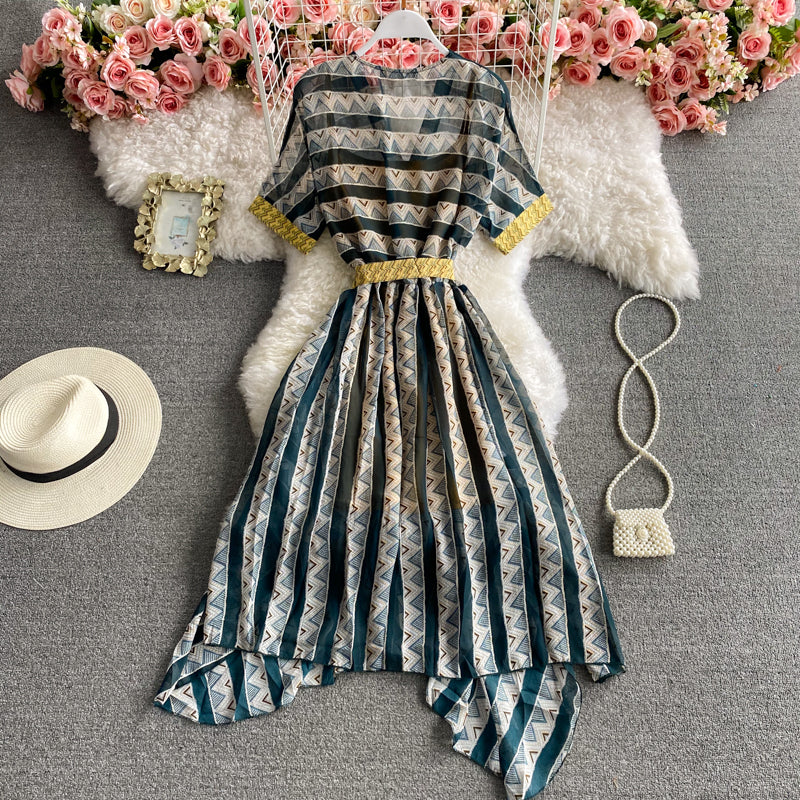 Robe de voyage super fée à rayures en mousseline de soie 3425