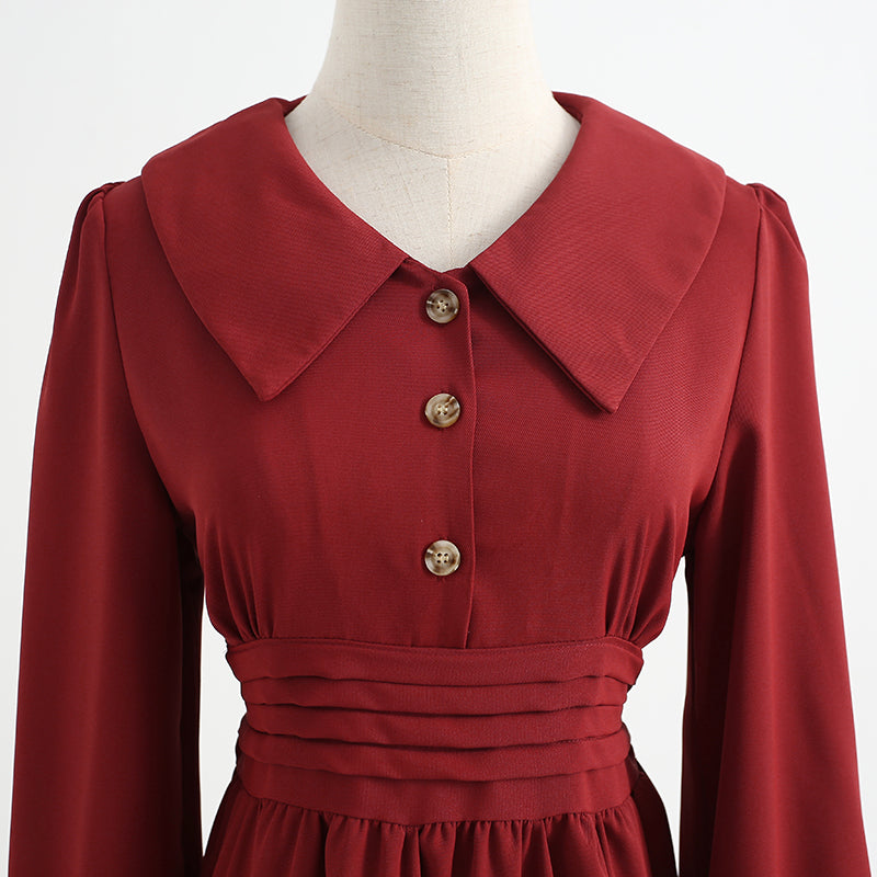Red Fairy skirt college style long sleeve retro literary temperament skirt  2319