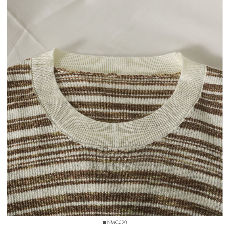 T-shirt à manches longues mi-long et moulant à rayures rétro Han Fan 2068