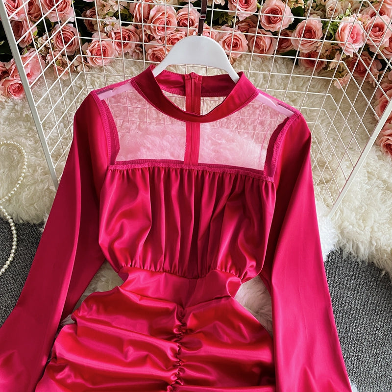 Robe plissée fine à coutures en gaze, haute, froide, impériale, sœur, vent, enveloppée dans les hanches, 3158