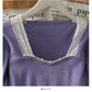 Vent doux taro Dentelle violette couture clou perle col carré tricot 1910