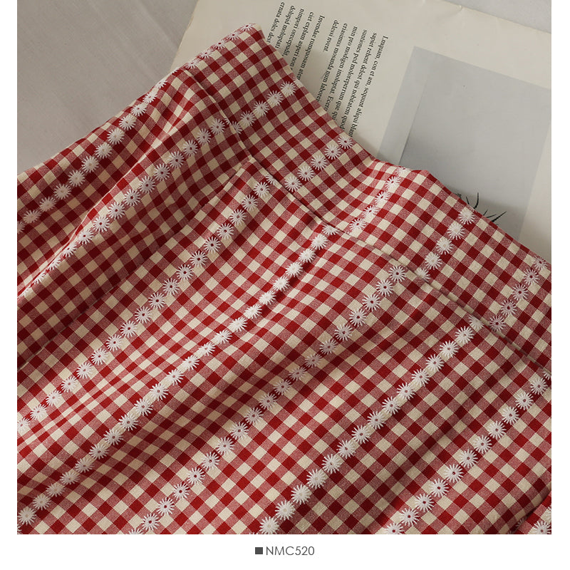 Korean Plaid print versatile medium length skirt for women  2620