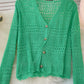 Cardigan tricoté vintage au crochet avec découpes et manches longues 1586