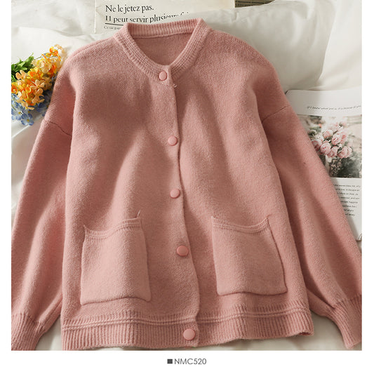 Pull col rond simple boutonnage ample et fin pour femme 1902