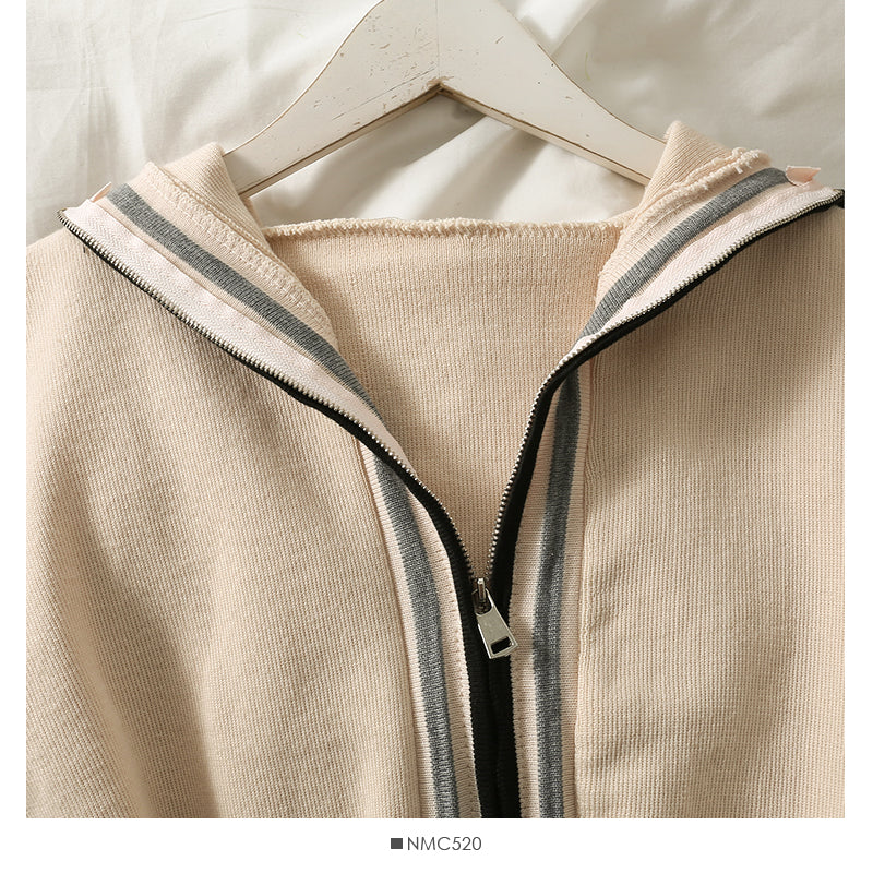 Pull à capuche pour femme, pull ample à rayures et fermeture éclair 2014