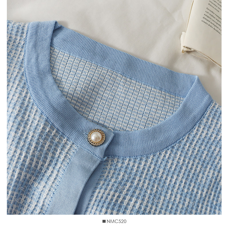 Pull à carreaux à simple boutonnage et col rond vintage coréen 2030