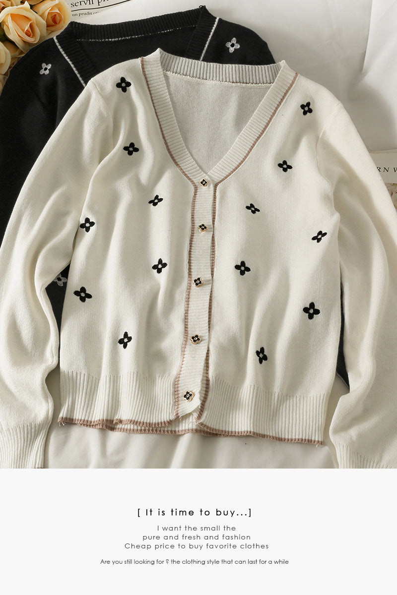 Pull vintage Hong Kong à simple boutonnage, ample et fin, brodé, 1843