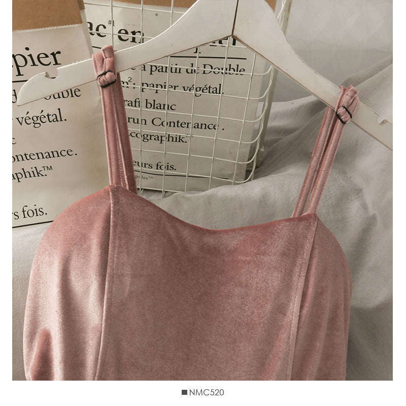 Jupe courte fendue taille haute en velours doré vintage avec bretelles réglables 2709