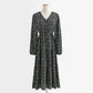 Green small broken Flower Chiffon V-neck bubble sleeve long skirt for women  2274