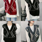 Black and white diamond lattice, single breasted cardigan, vest sleeveless vest, sweater knitted vest  1398