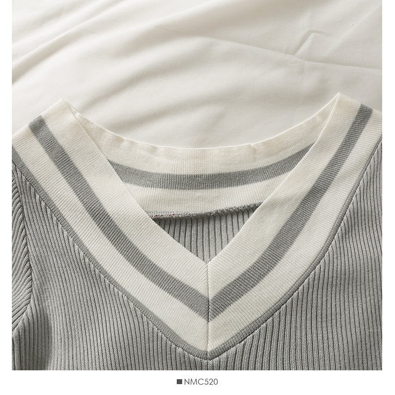 T-shirt coréen à rayures et épaules dénudées, col bas, clavicule exposée, manches longues, 1976