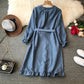 Robe à lacets à volants et taille haute à col rond 3398