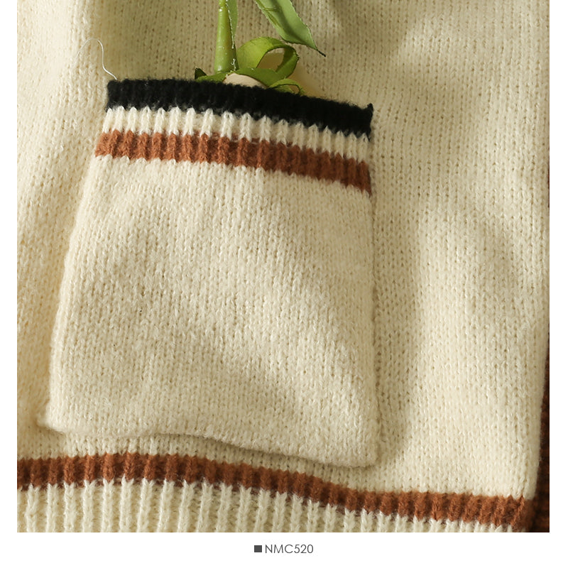 Pull femme rayé col bas cardigan simple boutonnage sur le dessus 1984