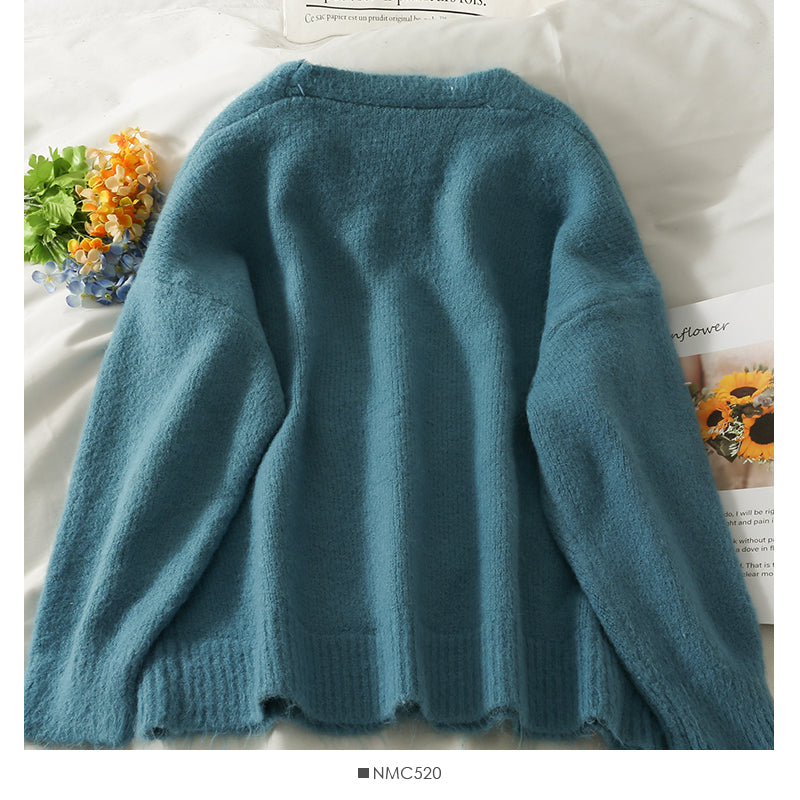 Pull femme col bas cardigan simple boutonnage haut à manches longues couleur unie polyvalent 2044