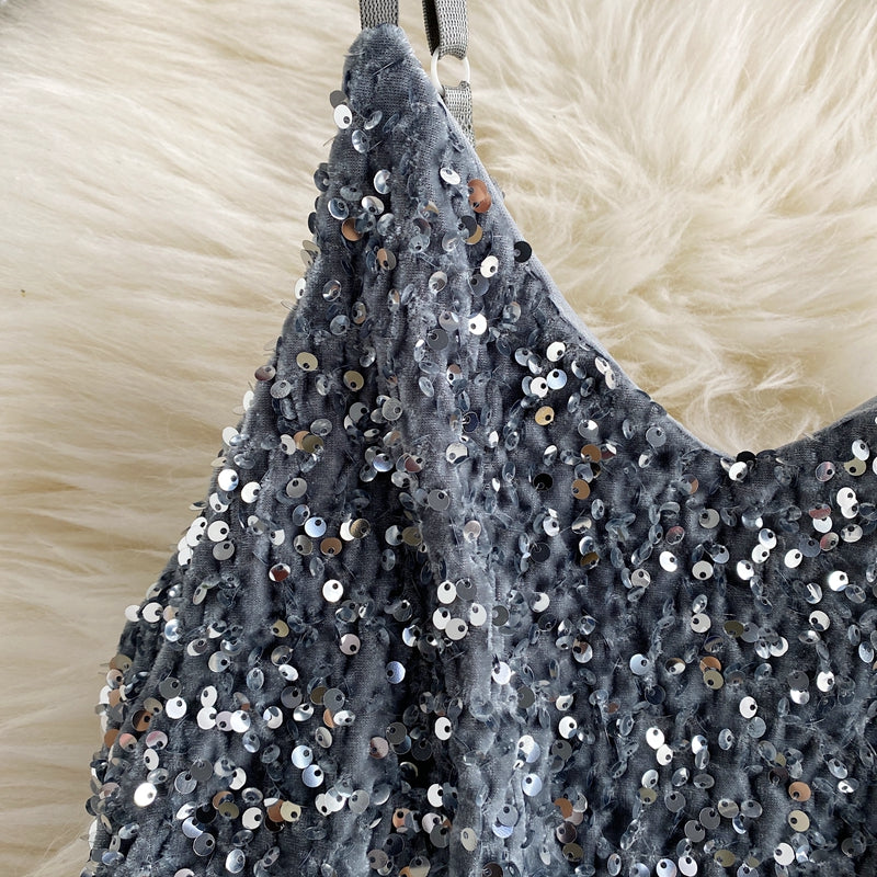 Robe sexy à bretelles fines et à sequins 2849