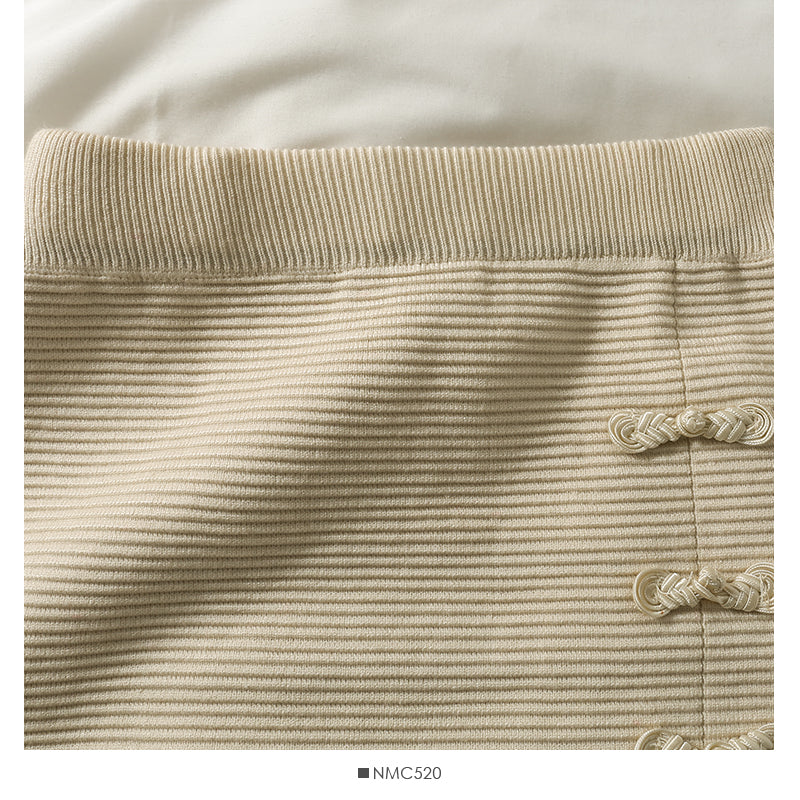 Hong Kong style retro disc buckle elastic waist thin striped A-line skirt  2644