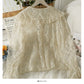 Chemise à fond en dentelle avec gilet en tricot à rayures verticales 1714