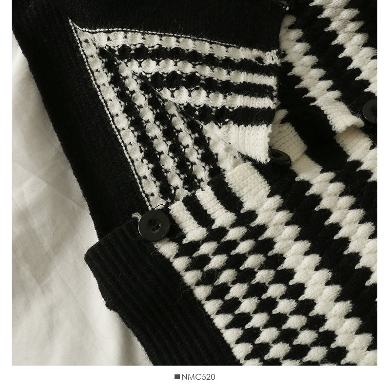 Nouveau cardigan à boutonnage simple à rayures contrastées de couleur pour femme 2046