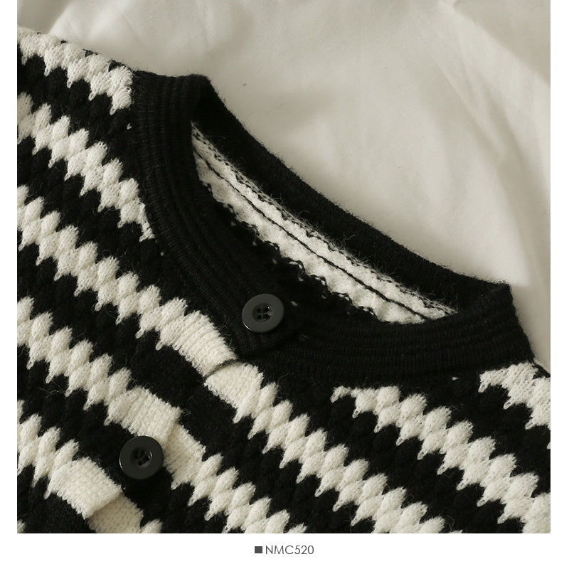Nouveau cardigan à boutonnage simple à rayures contrastées de couleur pour femme 2046