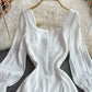 Robe taille haute à manches en mousse slim et col carré 3354
