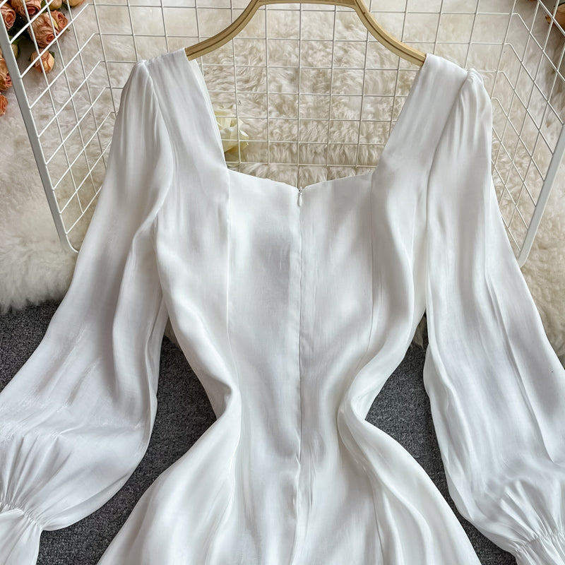 Robe taille haute à manches en mousse slim et col carré 3354
