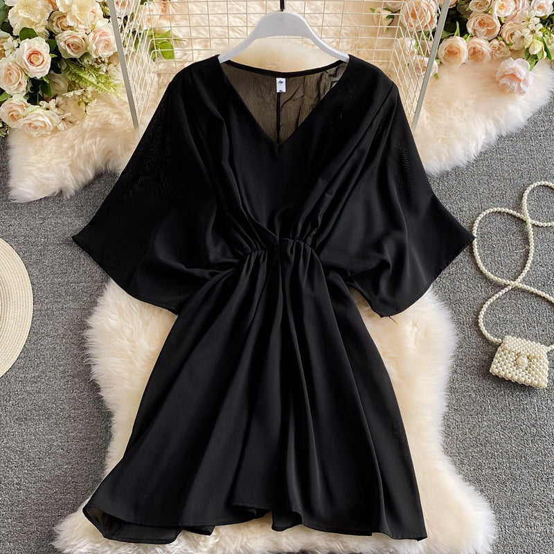 Robe courte polyvalente à taille rajeunissante unie 3188