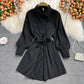 Women's waist closing temperament thin Lapel dress  2863