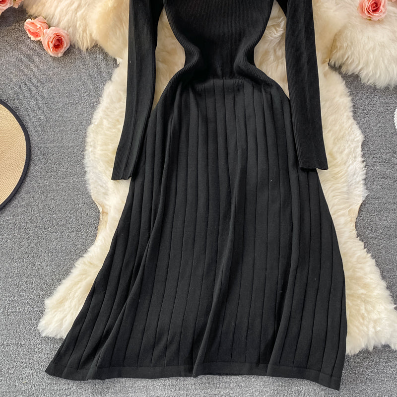 Robe plissée en tricot élastique à taille fine pour femme de tempérament 2907