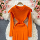 Age reducing sweet baby collar tight elastic knitted dress  2914