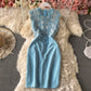 Robe portefeuille ajustée à empiècements en dentelle contrastants 2892