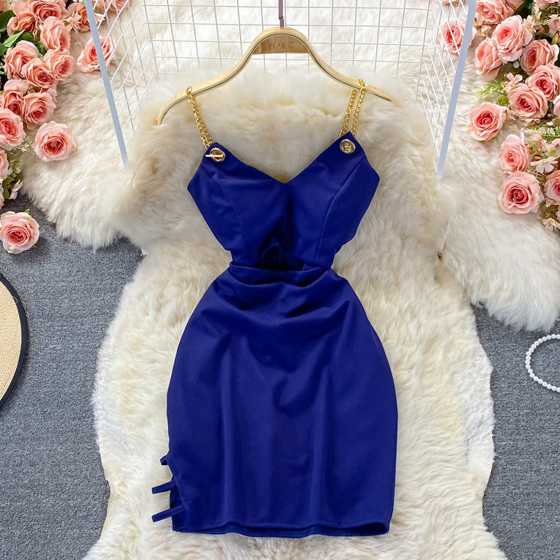 Robe sexy à bretelles ajourées à la taille et moulante avec sac à la hanche 3359