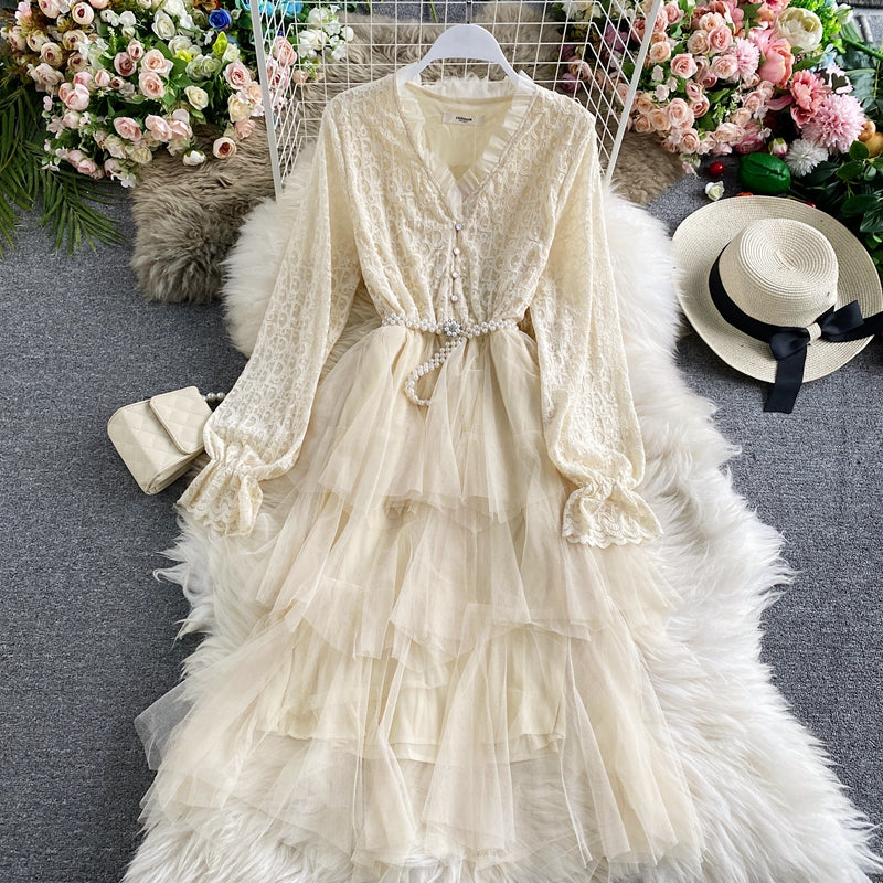 Robe jupe patchwork en dentelle à volants en maille 3282