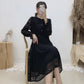 New Lapel lace long sleeve high waist slim gentle long skirt  2390