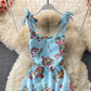 Robe à volants mi-longue à motif floral avec nœud papillon 3316
