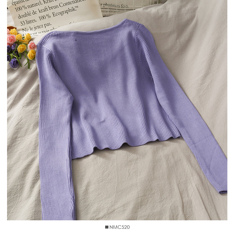 Nouveau pull à bretelles à col rond et clavicule exposée de couleur bonbon pour femme 1908